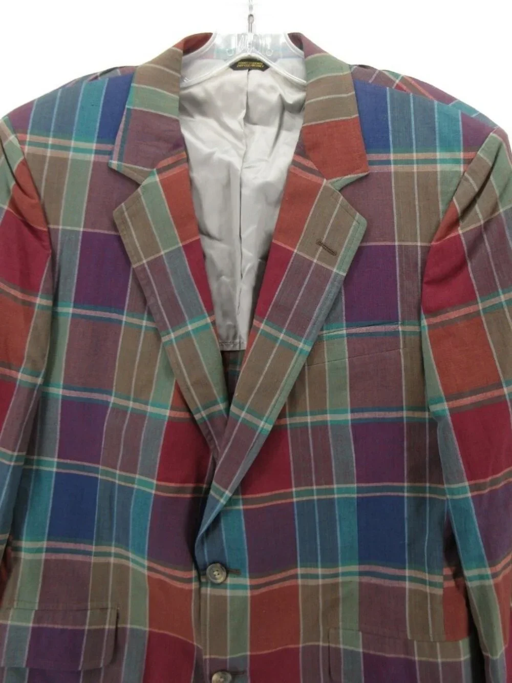 VINTAGE Corbin Sport Coat 42 Blazer Madras Plaid Preppy 90s USA *